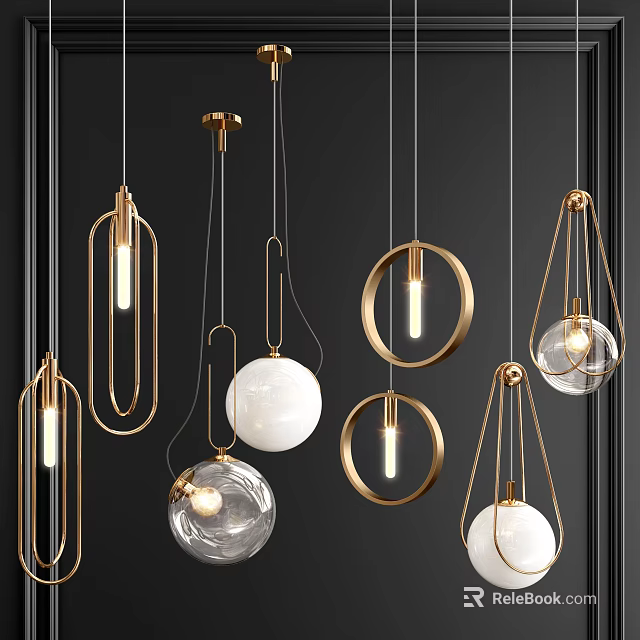 Decorative Contemporary Gold Chandeliers Featuring Circular Rings And Spherical Glass Balls 3d model 