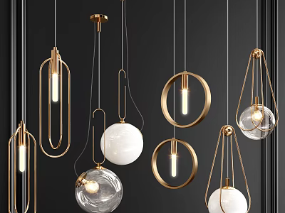 Decorative Contemporary Gold Chandeliers Featuring Circular Rings And Spherical Glass Balls 3d model