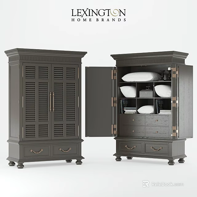 Dark Gray Storage Cabinet With Doors Drawers And Interior Storage For Bedroom Organizing 3d model 