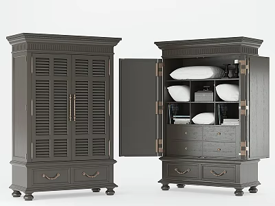 Dark Gray Storage Cabinet With Doors Drawers And Interior Storage For Bedroom Organizing 3d model