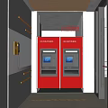 Public Facility With Two Red ATM Machines In Modern Indoor Hallway