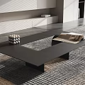 Rectangular Modern Coffee Table With Sleek Surface And Decorative Items In Living Room Interior 3d model
