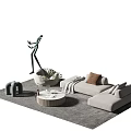 Modern Minimalist Sofa Coffee Table Combination With Light Beige Sofa Round Table And Soft Rug 3d model