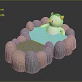 Cute Cartoon Cat Pet Bed With Blue Center And Gray Pink Semi Circular Borders