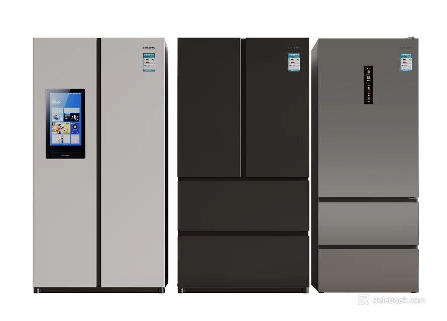 Different Style Refrigerators In Silver Black Gray With Double And Multi Door Designs 3d model