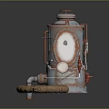 Vintage Industrial Metallic Container With Rusty Pipes And Circular Viewing Window