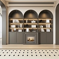 French Bookcase, Fireplace, Book Ornaments 3d model