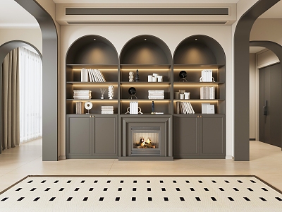 French Bookcase, Fireplace, Book Ornaments 3d model