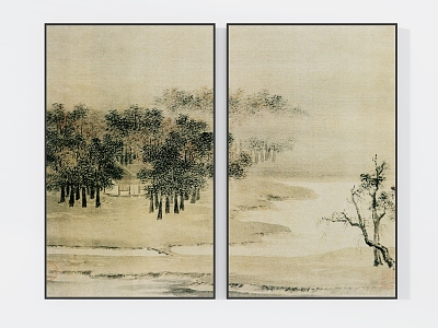 Chinese Hanging Paintings Southern Song Dynasty Li Anzhong Landscape Chart Zen Scenery model