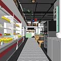 Modern Restaurant With Refrigerated Display Cases Neon Signs Hexagonal Floor Tiles And Dining Tables