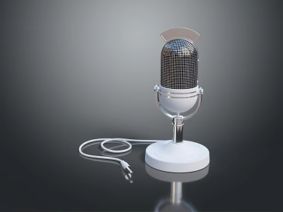 Vintage Desktop Microphone With Metal Mesh White Base And Cable 3d model Vintage Desktop Microphone With Metal Mesh White Base And Cable 3d model