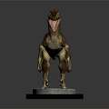 Velociraptor Dinosaur Model With Open Mouth Sharp Teeth Standing On Gray Circular Base Blue Edge 3d model