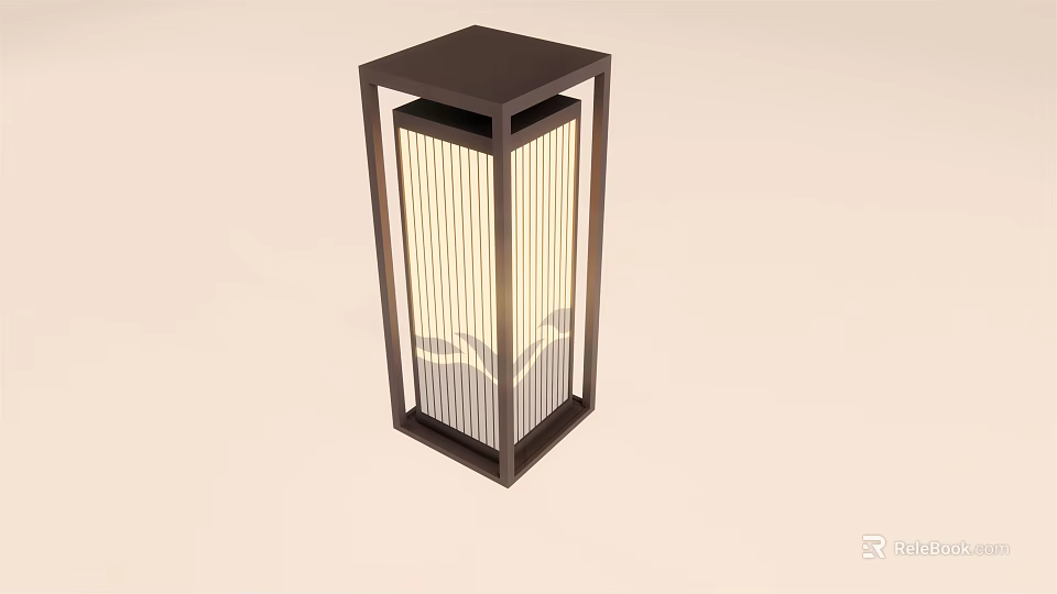 Modern Outdoor Light With Square Wooden Frame And Vertical Striped Panel 3d model