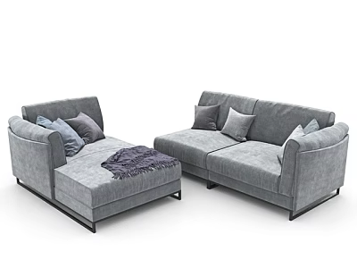 Modern Gray Sofa Set with Plush Pillows and Ottoman for Contemporary Living Room 3d model