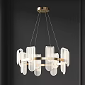 Sleek Modern Luxury Chandelier with Golden Metal Ring Transparent Long Strip Lampshades in Black Room