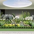 Lush Plant Combination With Tall Greenery Spherical Shrubs And Colorful Flowers Under Skylight
