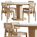 Wooden Dining Table Set with Round Rectangular Tables and Woven Back Chairs Natural Style 3d model