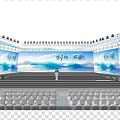 Modern Stage With Blue Lighting Large Screen Landscape Backdrop Steps And Audience Seats 3d model