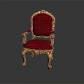 Elegant Red Classical Chair With Gold Accents Velvet Upholstery And Carved Wooden Legs