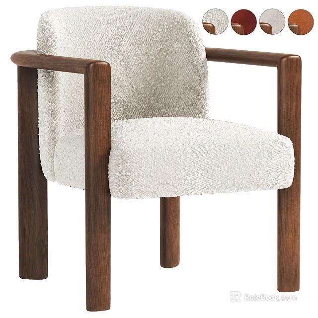 Modern Single Chair with Wooden Armrests and White Textured Fabric Upholstery 3d model 