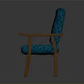 Two Seater Sofa with Wooden Frame and Blue Plaid Fabric Armrests and Cushions