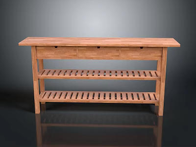 Wooden Console Table With Flat Top And Slatted Shelves For Home Decor 3d model