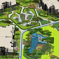 Residential Housing Complex Landscape With Central Green Area And Water Features