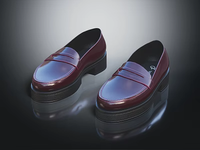 Red Leather Loafers with Platform Sole and Sleek Fashionable Design for Modern Casual Wear 3d model