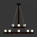 Wooden Chandelier With Candle Shaped Lights And Chain Suspension Design