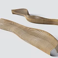 Modern Sleek Wavy Wooden Landscape Seats With Striped Design For Outdoor Spaces
