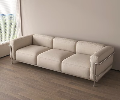 Beige Multi Seat Sofa With Metal Frame On Wooden Floor Near Window Venetian Blinds 3d model