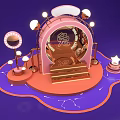 Interactive Area With Pink Arch Structure Golden Lights And Star Decoration 3d model