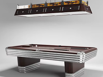 Professional Billiard Table Sports Equipment With Wooden Surface Metal Frame And Hanging Lights 3d model