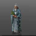 Man With White Hair And Long Beard Wearing Blue Robe Holding Green Plants