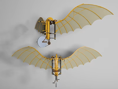 Smart Machine Biplane Structure Yellow Mechanical Membrane Wings Large Frame Flying Device 3d model