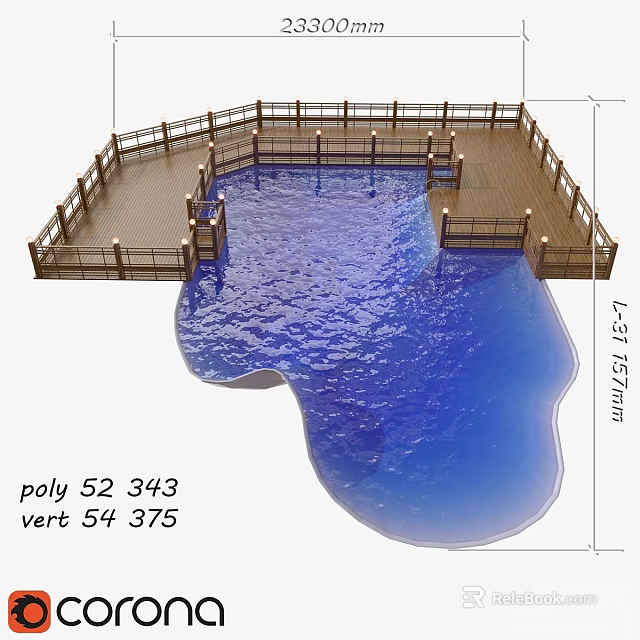 Wooden Deck Pool Design With Blue Water And 3D Model Dimensions 3d model 