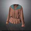 Pink Long Sleeve Blouse with Green Collar Decorative Buttons Ruffled Hem for Daily Use