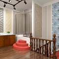 Specialty Store Interior With Wooden Display Cabinets Doors Ceiling Spotlights And Green Plants