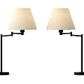 Two Modern Table Lamps with Black Adjustable Arms and White Shades