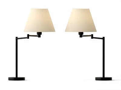 Two Modern Table Lamps with Black Adjustable Arms and White Shades 3d model