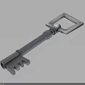 Shiny Metal Key With Square Head And Reflection On Dark Surface 3d model
