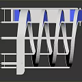 Modern Architectural Structure With White Frame Blue Panels Curved Design And Metal Brackets