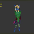 3D Feline Character With Brown Red Fur Green Top And Black Shorts