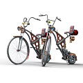 Stylish Retro Bicycles With Red Seats Copper Accents And Unique Frame Design