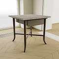 Modern Side Table With Gray Stone Top Wooden Drawer Black Curved Legs And Light Floor