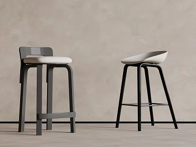 Modern Bar Stools With Gray Black Frames White Seats On Light Neutral Floor 3d model