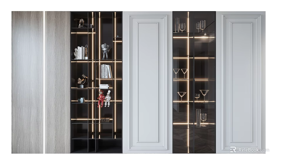 Modern Decorative Cabinet With LED Lighting And Glass Shelves For Ornaments 3d model 