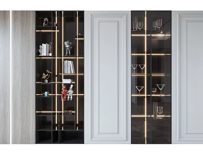 Modern Decorative Cabinet With LED Lighting And Glass Shelves For Ornaments 3d model