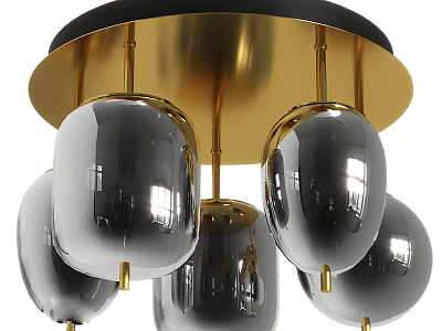 Modern Chandelier Design With Black Spherical Shades And Gold Base Rods 3d model