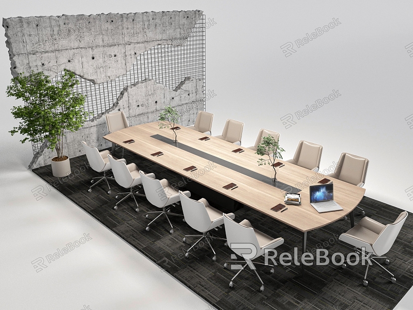 Meeting room conference table micro-cement reinforced background wall model